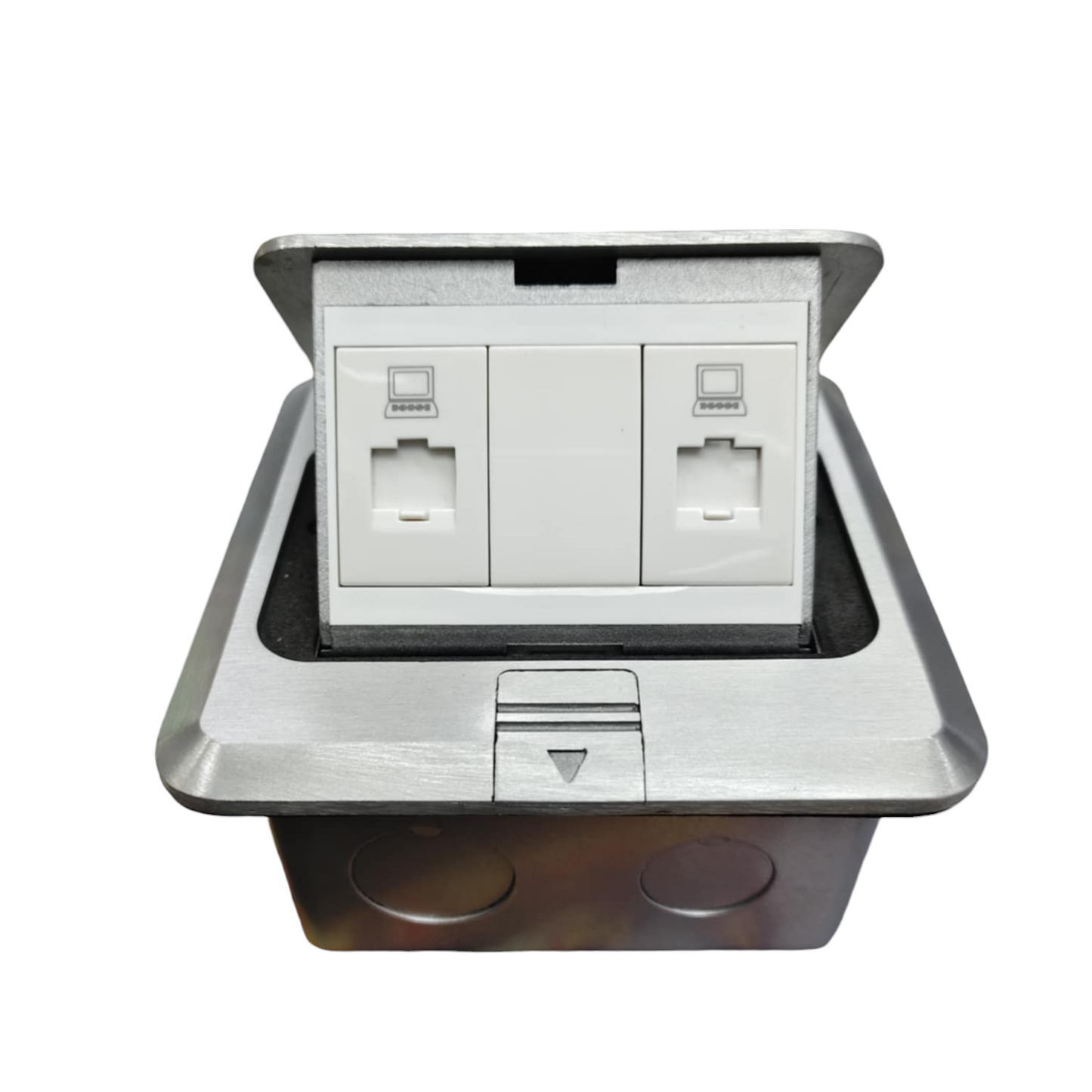 T&J Pop up 2 Gang LAN Data Outlet with stainless steel frame for network connectivity