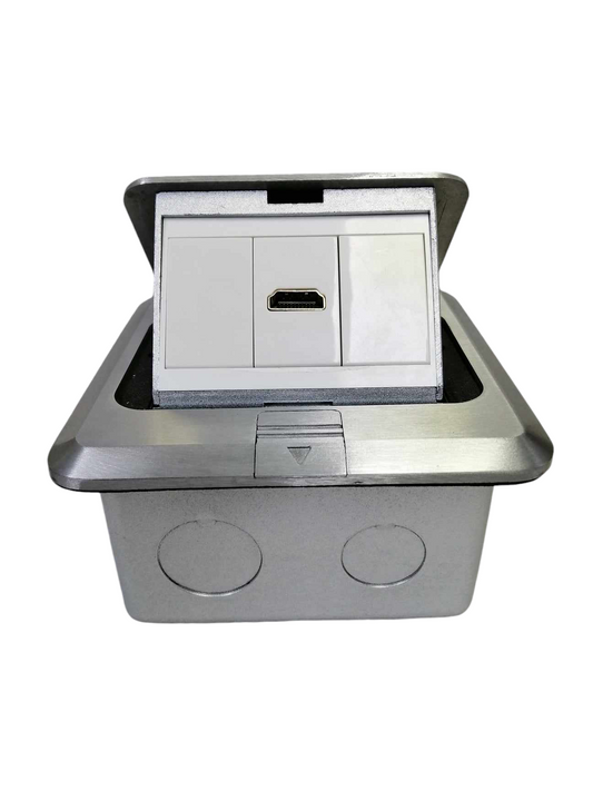 T&J Pop up 1 Gang HDMI Outlet with metallic frame for convenient cable access and connectivity