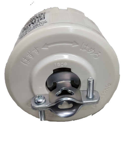 Panasonic white cylindrical power connector with mounting clamp and screws NEMA L6 250V industrial plug