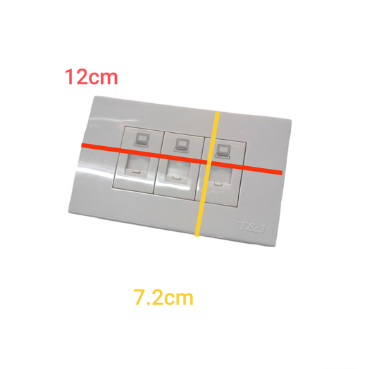 T&J 3 Gang LAN Outlet white wall plate with three LAN ports for network connectivity