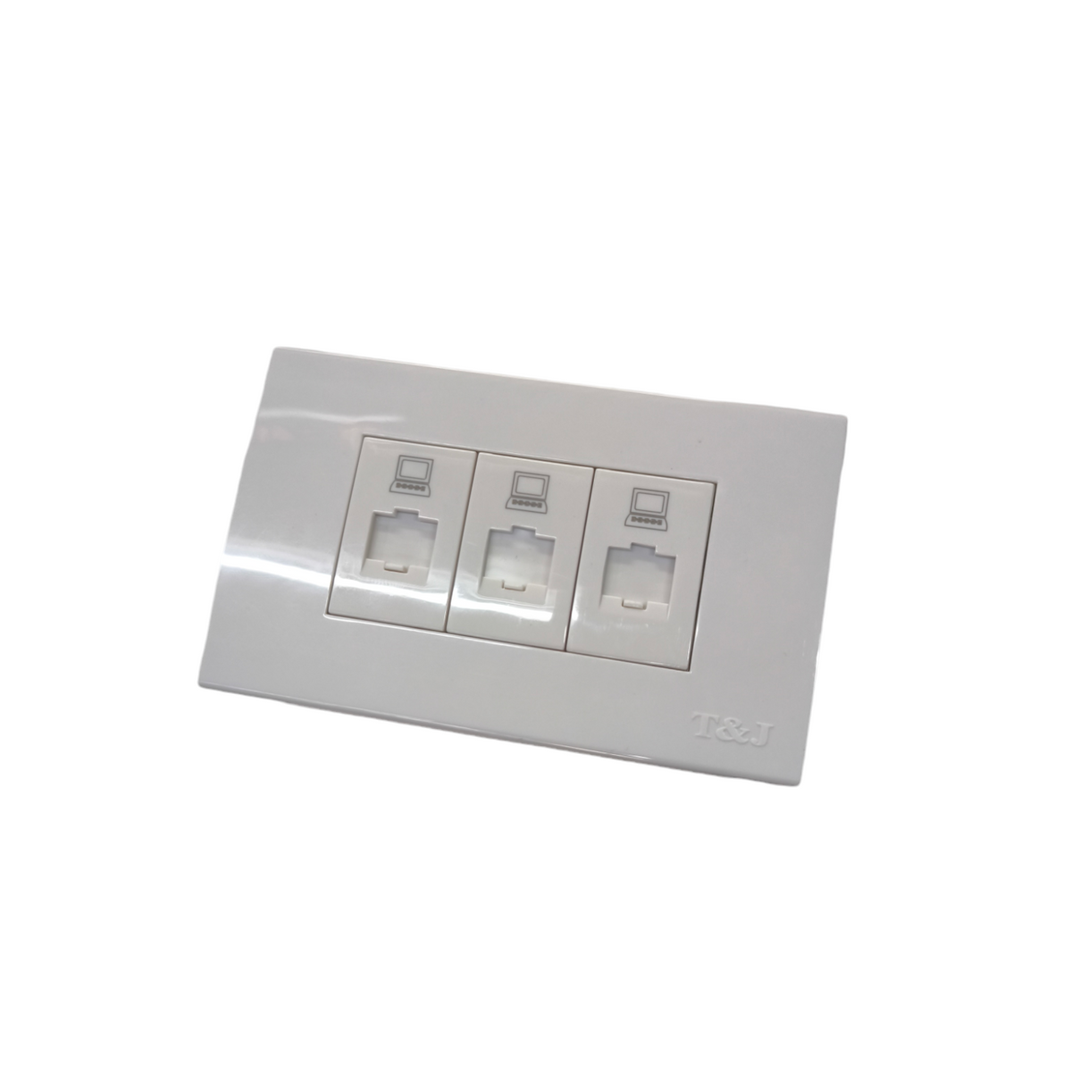 T&J 3 Gang LAN Outlet white power point with three LAN ports for network connections
