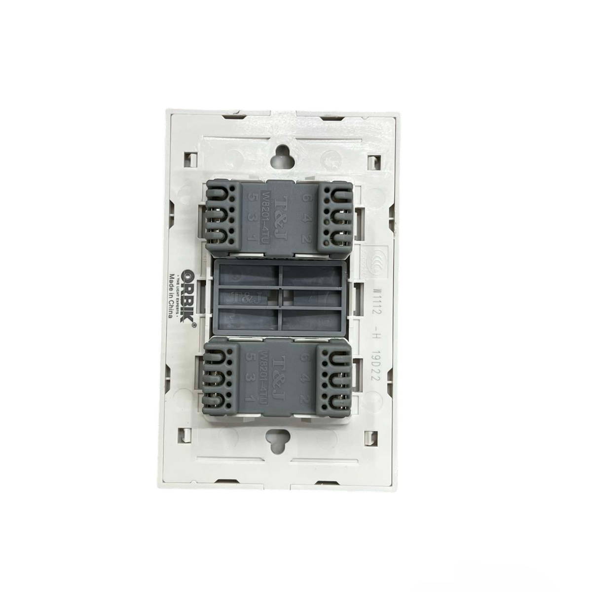 T&J 1 Gang and 2 Gang Voice Outlet power point with white mounting plate and black connectors