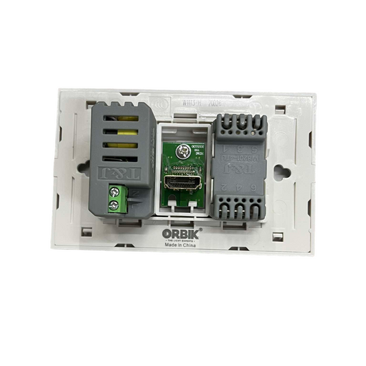 T&J Telephone Outlet with Plate cover showing internal wiring and connection ports in white casing