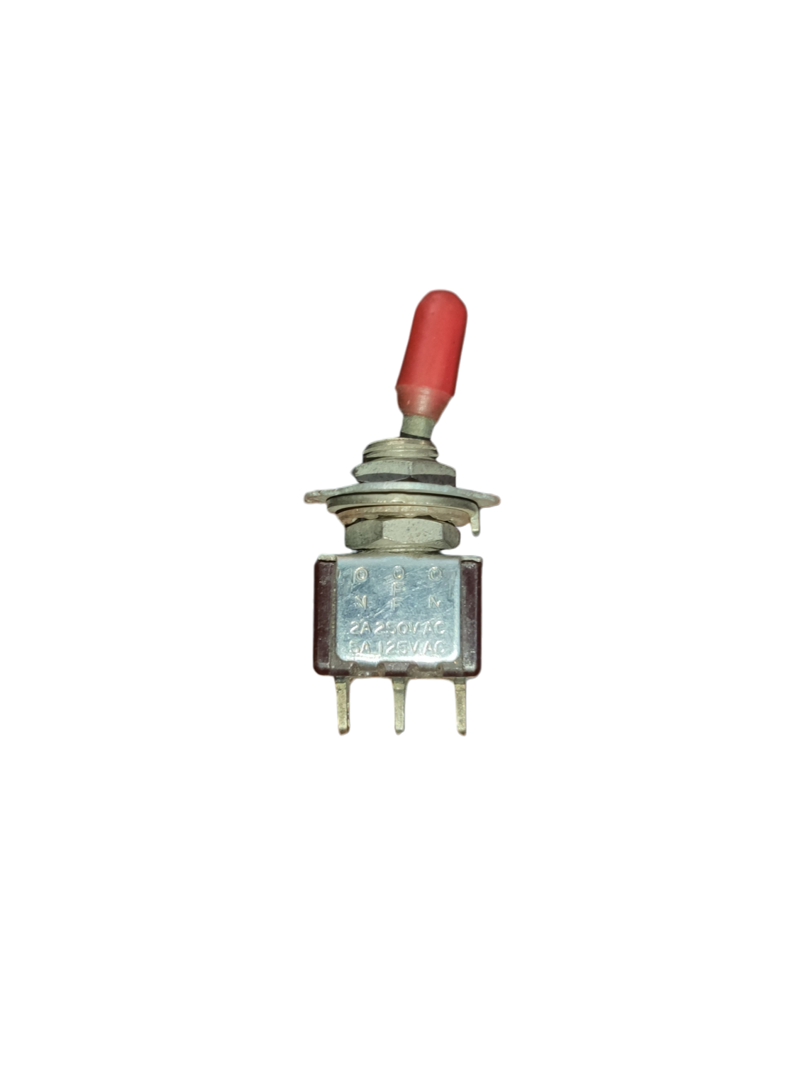 Toggle Switch 2A 250V On - Off - On with red lever and metal casing for power points and switches