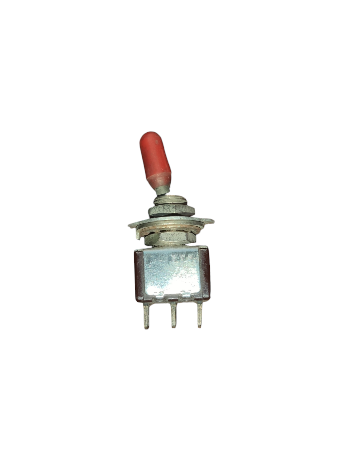 Toggle Switch 2A 250V On - Off - On with red toggle handle and metal base from China