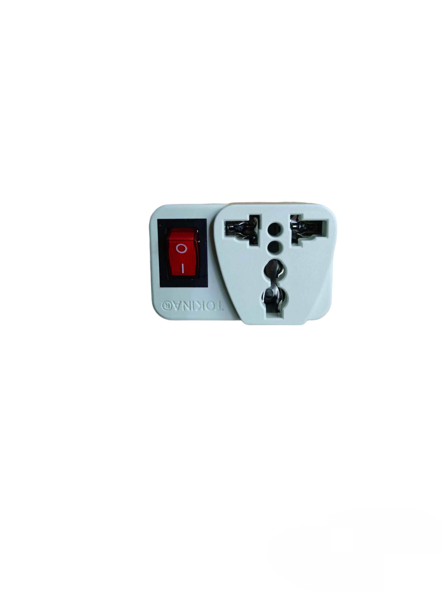 Tokina Universal Adapter With Safety Switch 6A in white with red switch for travel use