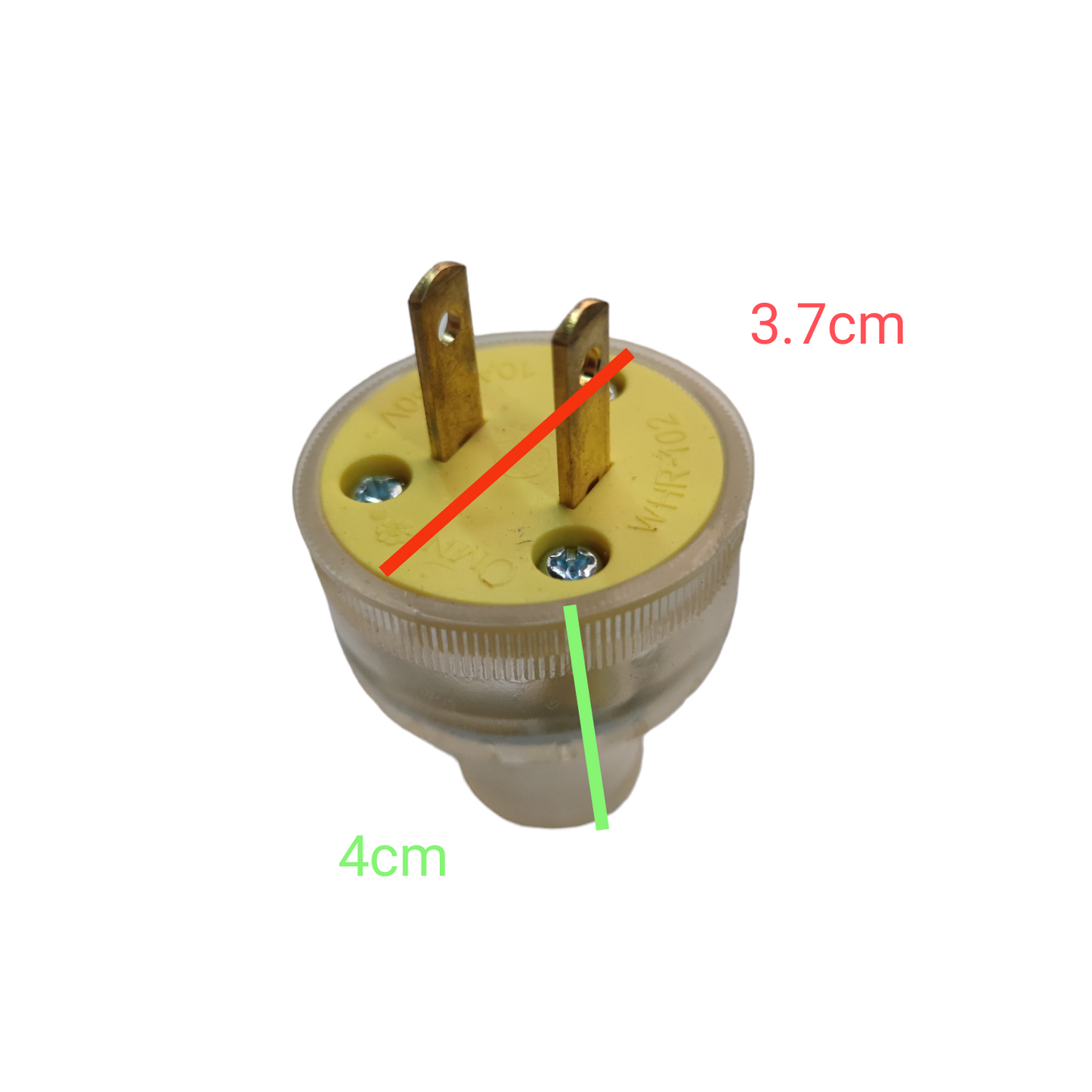 Omni transparent electrical plug 250V with two metal prongs for reliable power connections