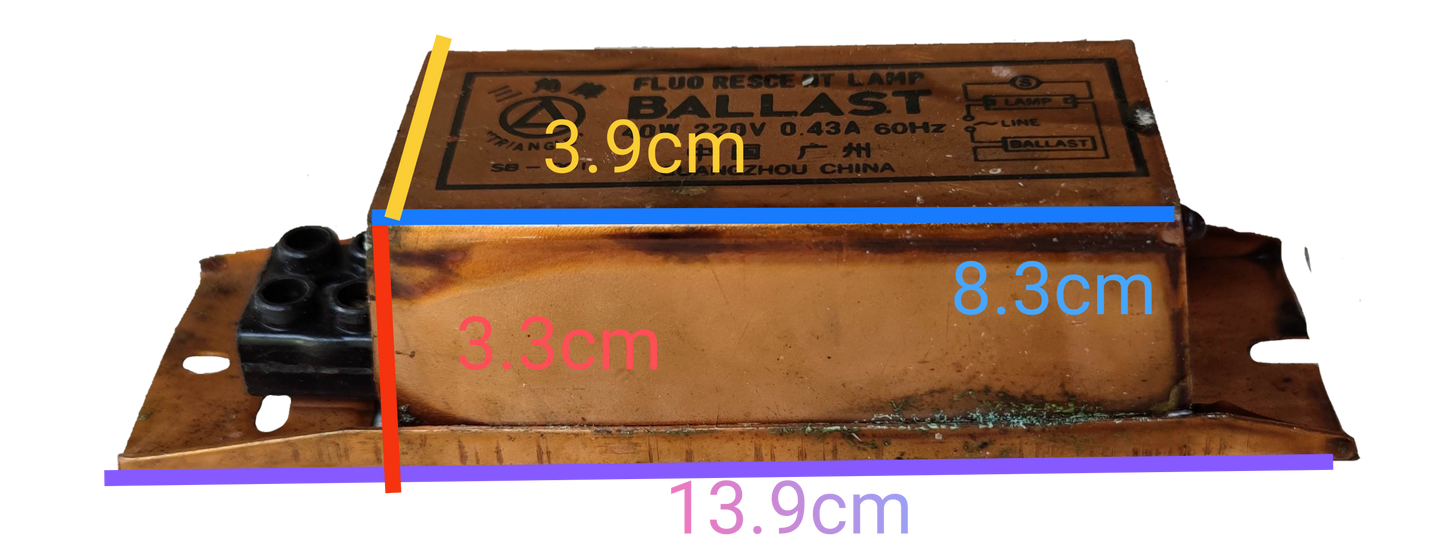 Triangle 40W Magnetic Ballast 0.43A electrical component with copper casing and mounting holes