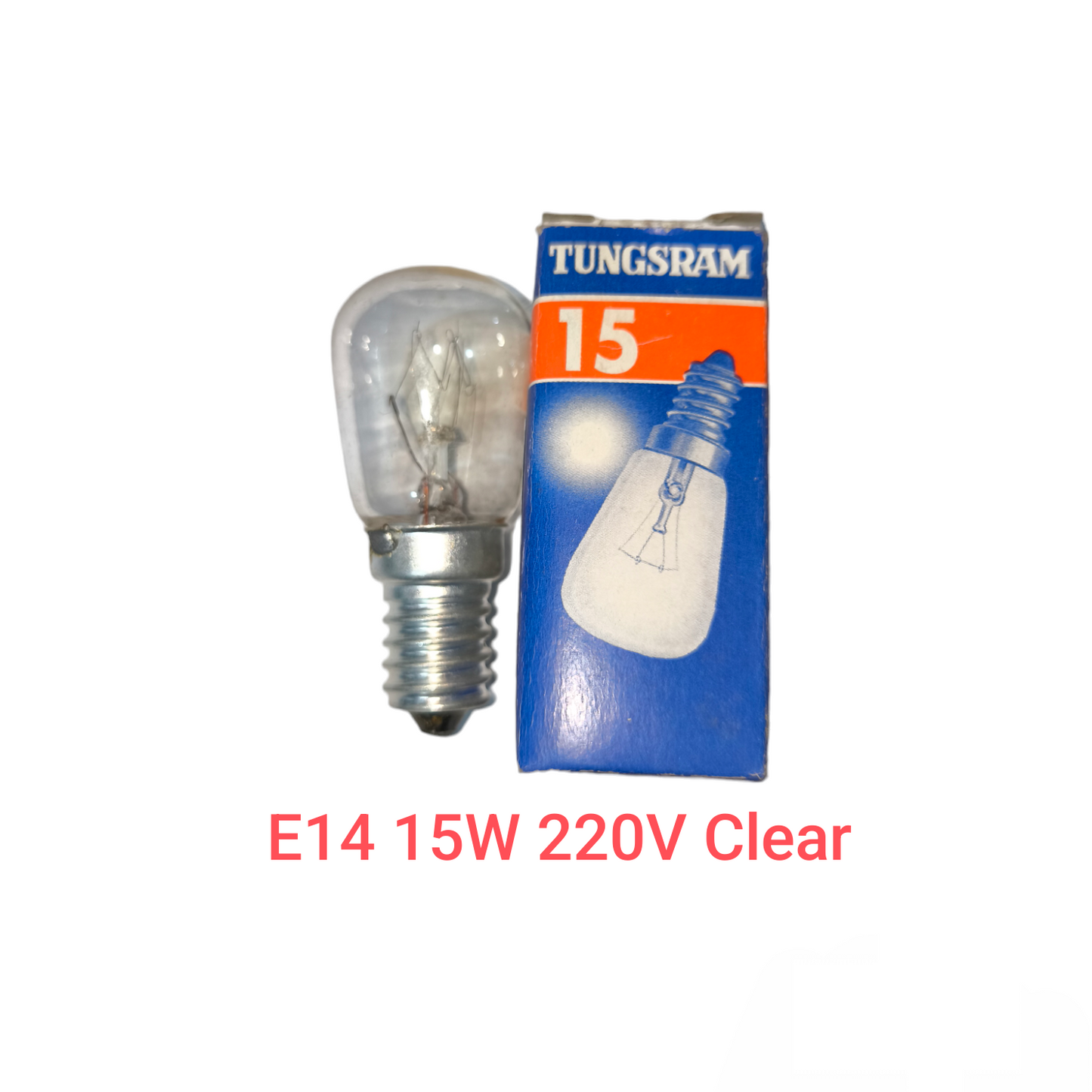 Tungsram 15W Pigmy Bulb E14 220V clear incandescent bulb with blue and orange packaging
