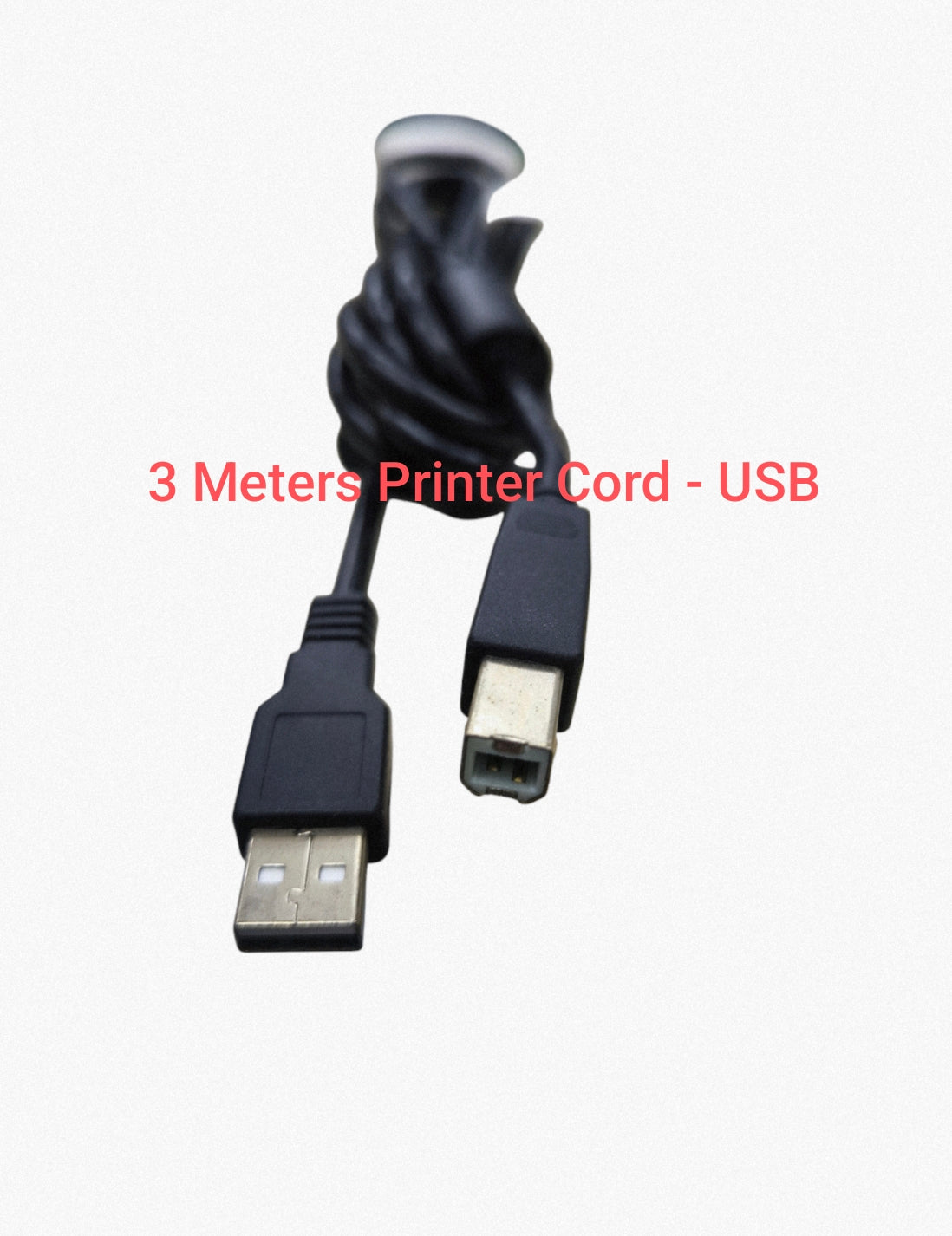 Type G to Type F adapter for Europe not shown in image featuring black USB printer cord with two different connectors