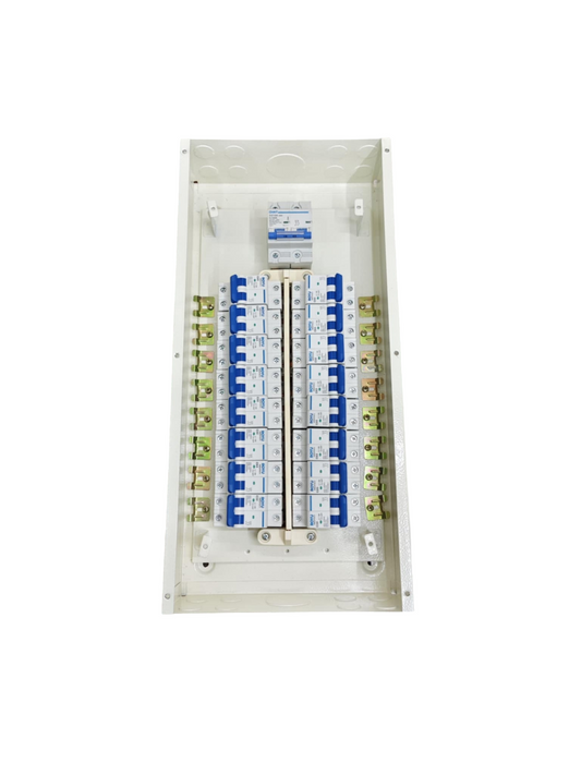 16 Branches with 125a 2P MCB Main Chint Koten Royu distribution board with labeled blue MCB switches