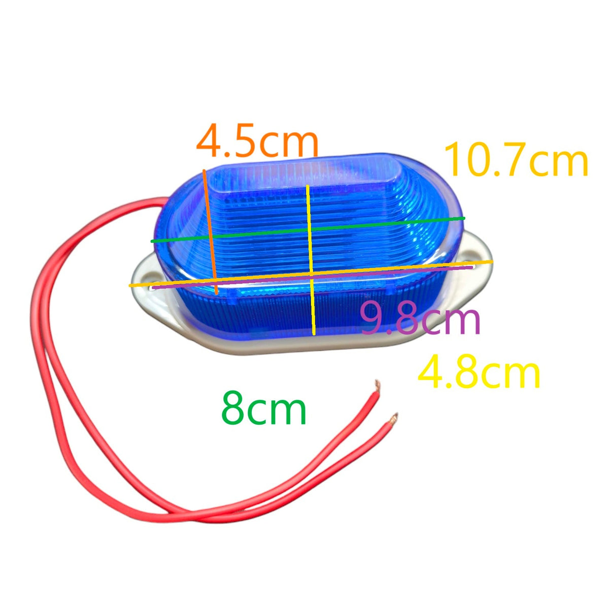 Denko Blue LED Warning Light 220V AC compact oval beacon with red wires and white mounting base