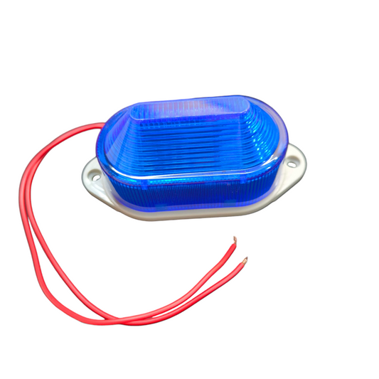 Denko Blue LED Warning Light 24V DC oval surface mount beacon with red power wires for work safety