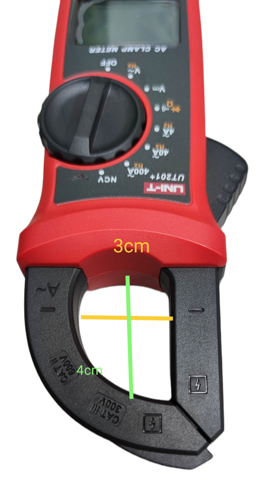 UNI-T Digital Clamp Multimeter 400A with red and black body and adjustable dial for electrical testing