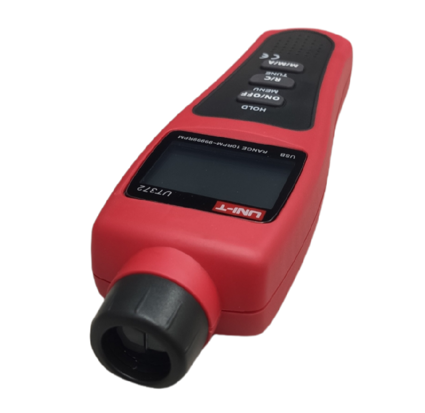 UNI-T Non Contact Tachometer UT372 digital tester in red and black with LCD display and control buttons