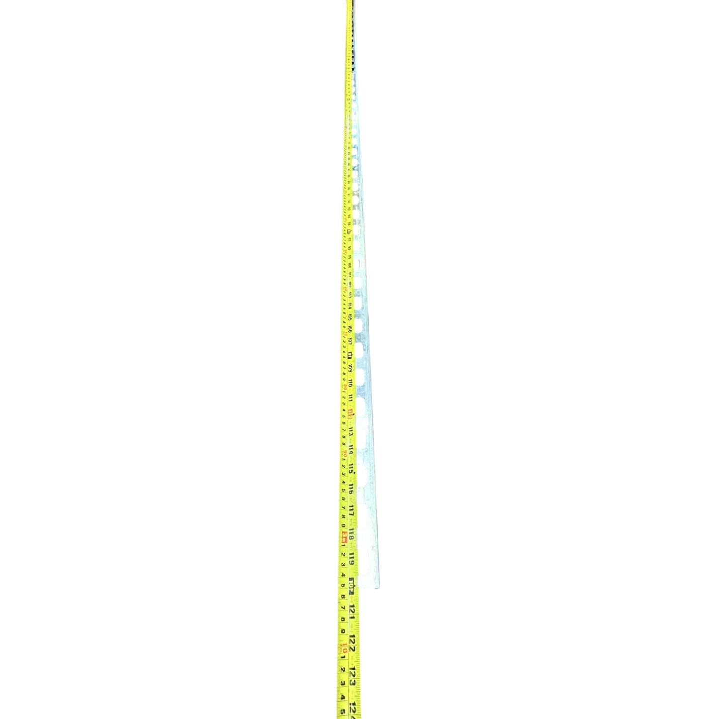 Unistrut Channel Half Sloted 41mm metal slotted cable management channel with measuring tape showing length