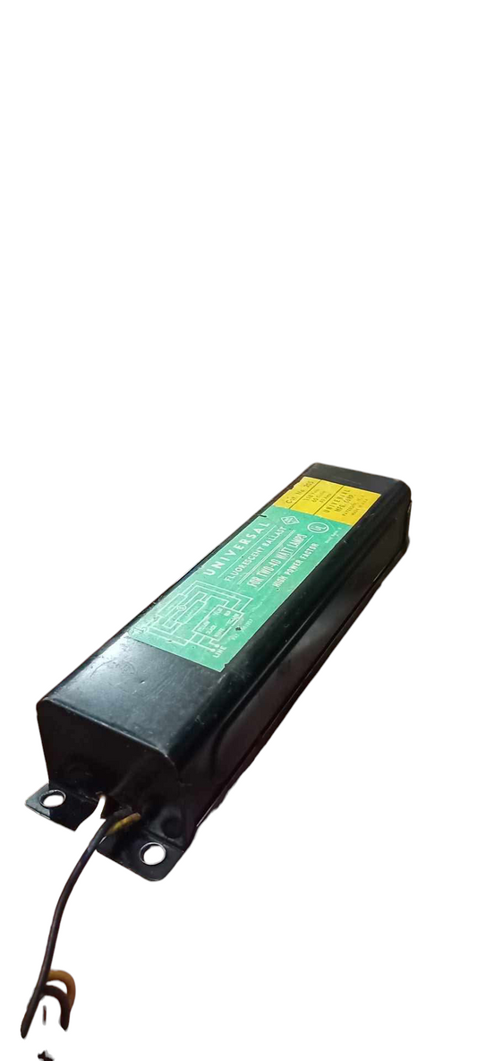 Universal 2x40W Rapid Start Ballast 118V electrical component with wiring and mounting holes