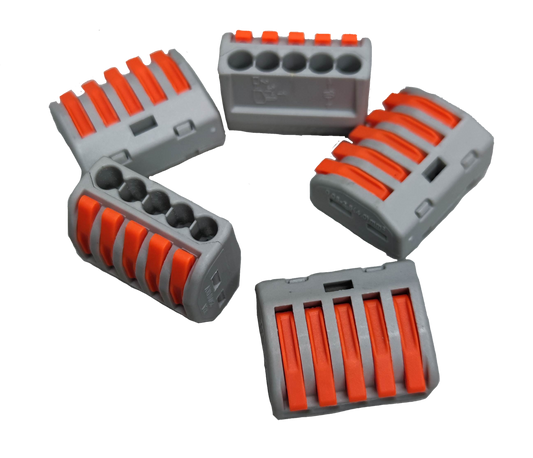 Set of 32A 250V electrical connector with orange levers for secure wire connections in electrical circuitry