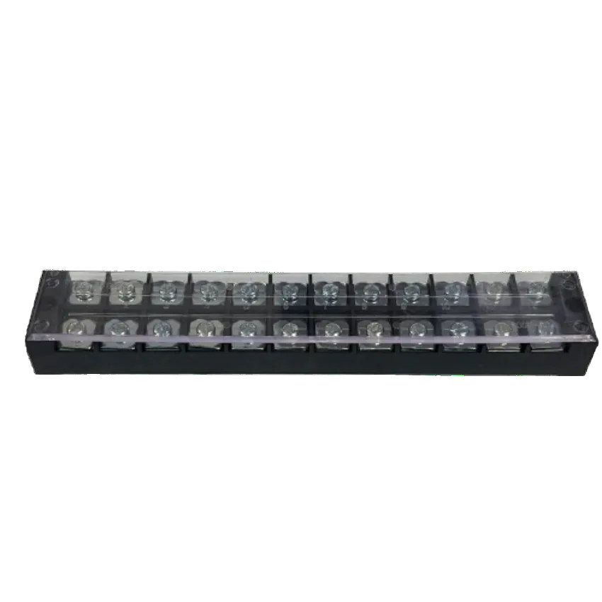 Grippes 45A 12Pairs Terminal Block 600V black plastic base with clear cover and screw terminals