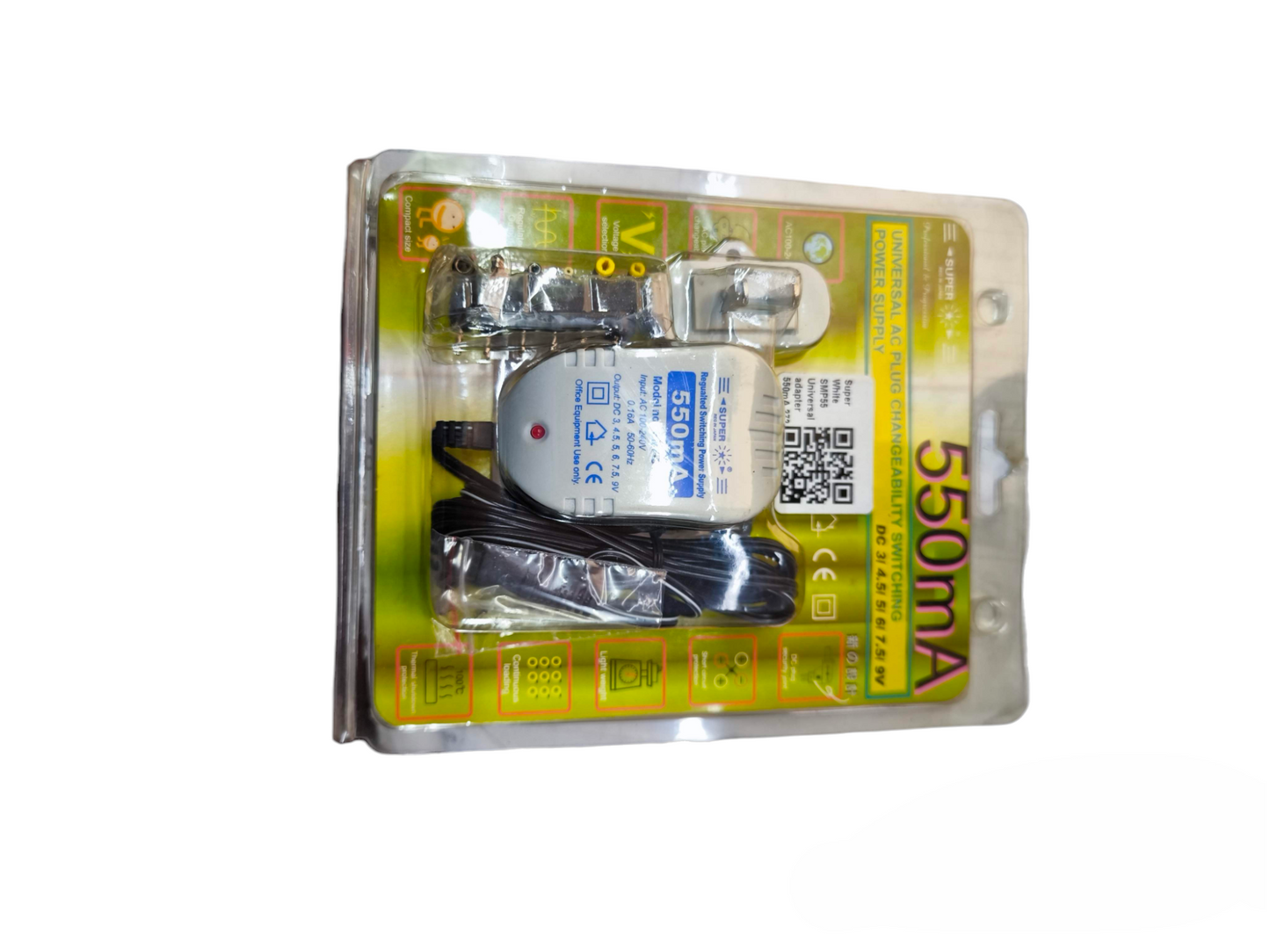 Super Universal AC Power Supply Output 500mA adapter charger in retail packaging