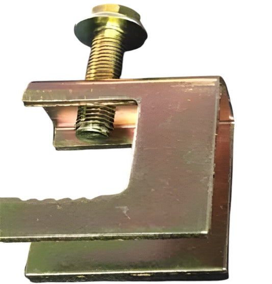 Zinc plated beam clamp for electrical conduit with hex bolt to secure conduit to beam