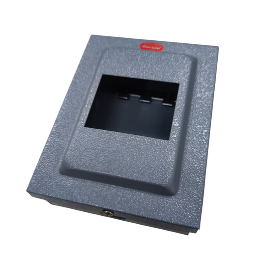 America gray textured steel bolt-on GE TQC breaker panel enclosure with access window for circuit breakers