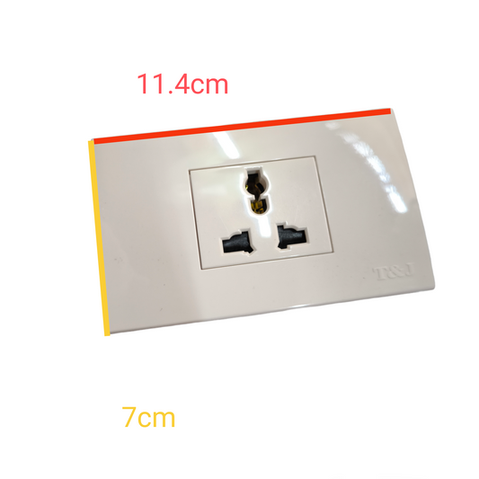 T&J 1 Gang Universal Outlet 16A 250V power point switch with white rectangular frame