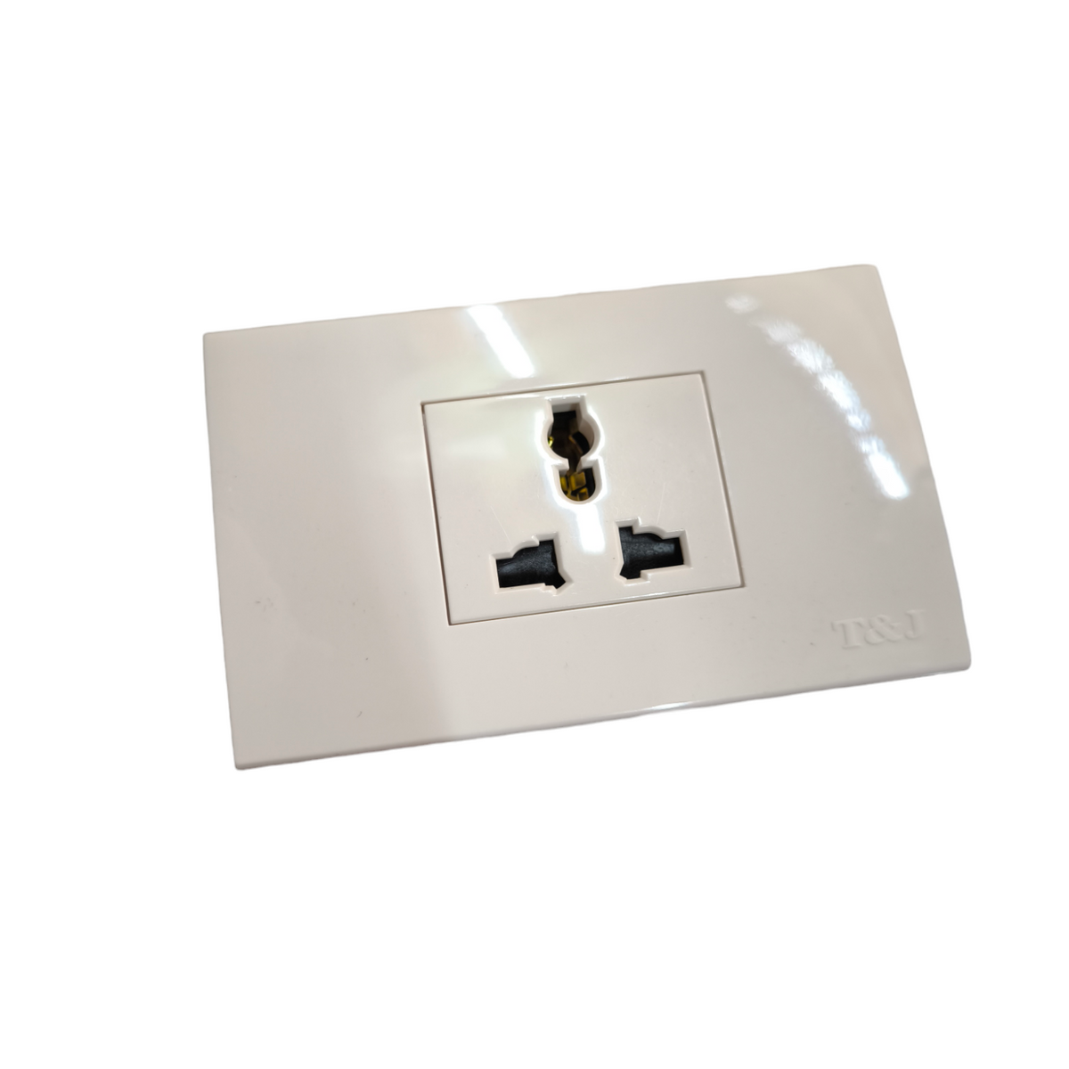 T&J 1 Gang Universal Outlet 16A 250V power socket with sleek white faceplate