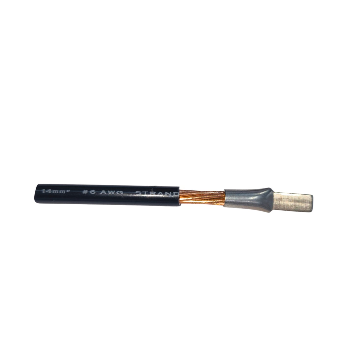 Black insulated cable with exposed copper strands crimped to a Flat Head Terminal 3.5mm to 5.3mm for cable management