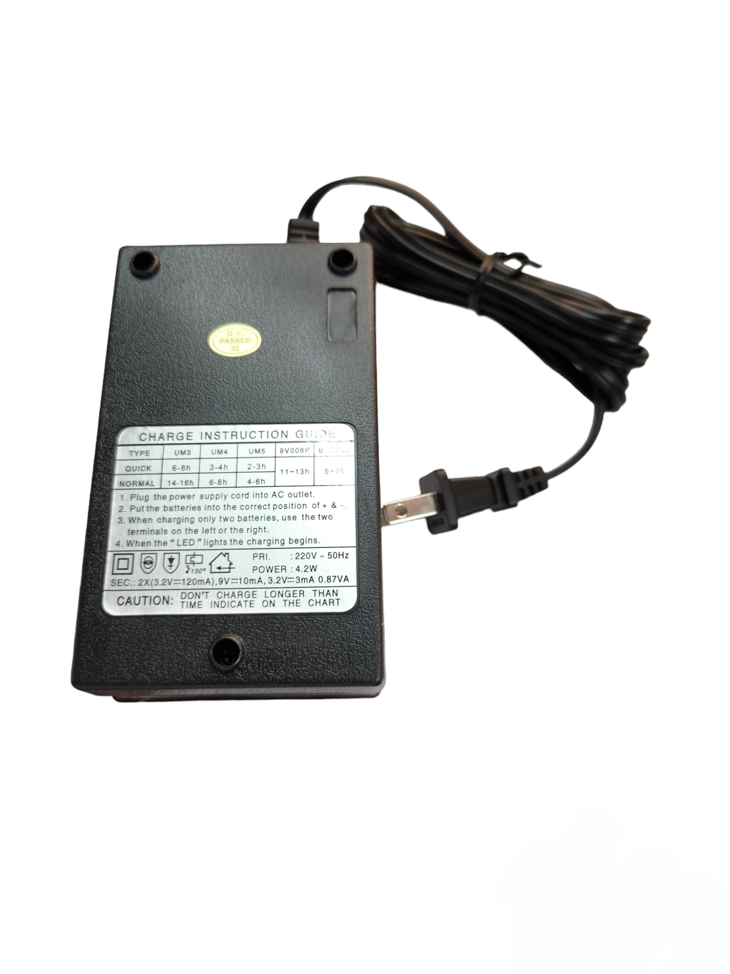 Universal Ni-Cd battery charger black device with power cord and plug from China