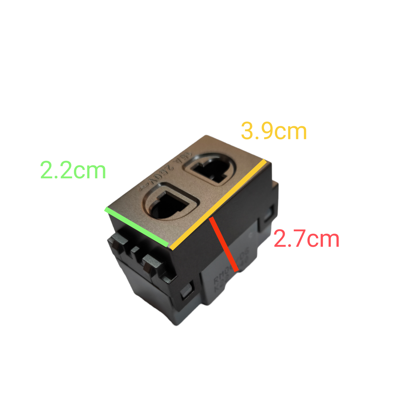 Royu Universal Outlet 15A 250V Plano Series black electrical power socket with dimensions