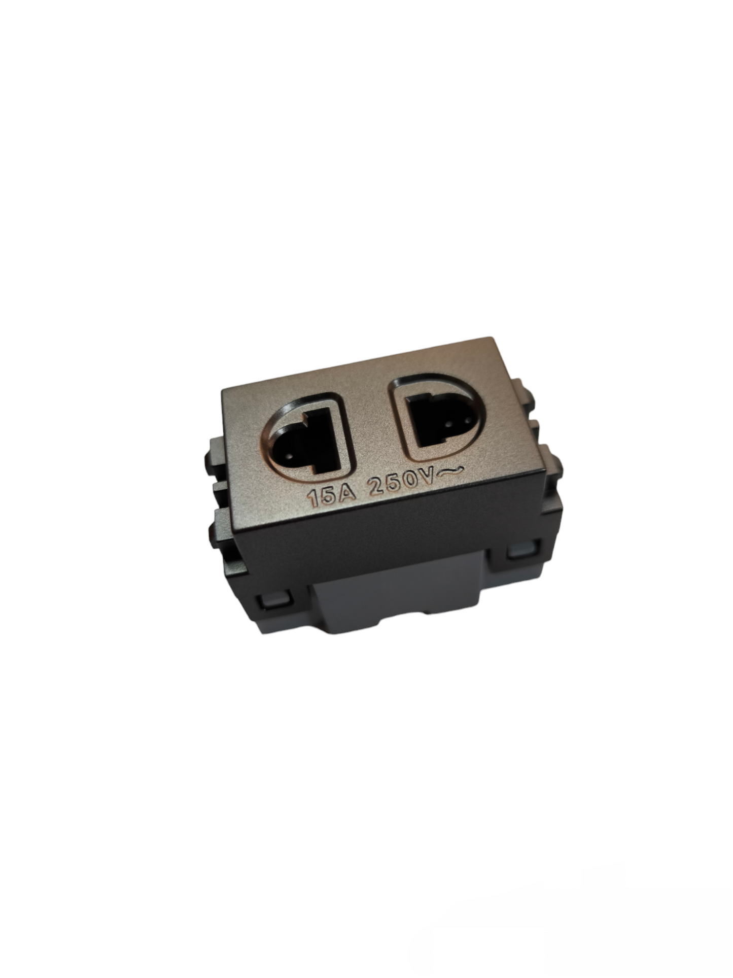 Royu Universal Outlet 15A 250V Plano Series dual socket power point module in metallic finish