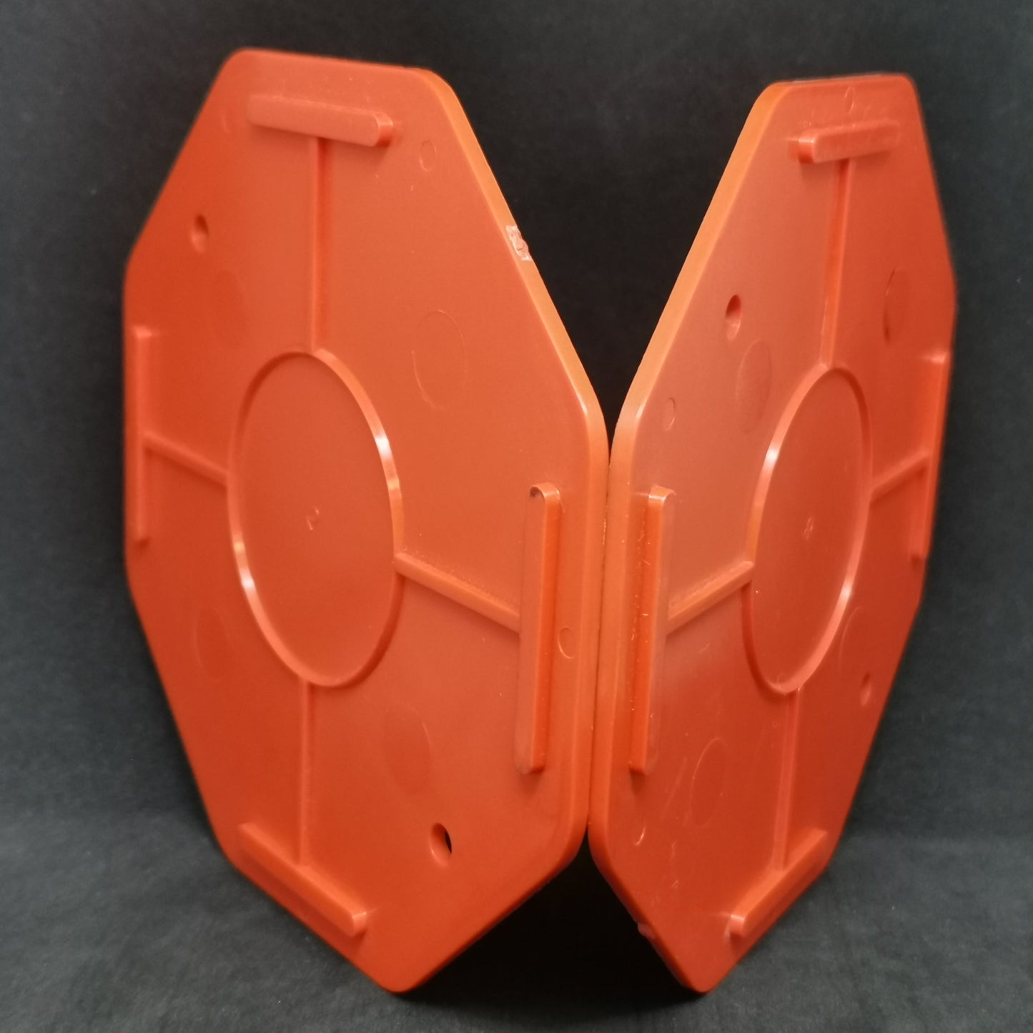 poly junction box cover 4x4 orange plastic octagonal covers with ribbed reinforcement shown as a pair for electrical junctions