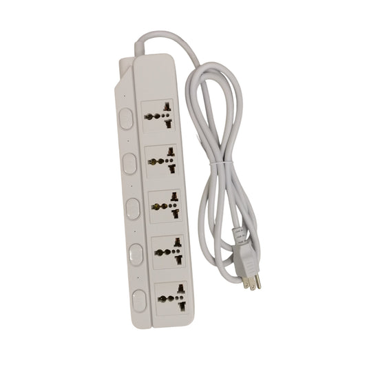 Omni universal power strip 6 feet 5 socket with white cord and individual switches