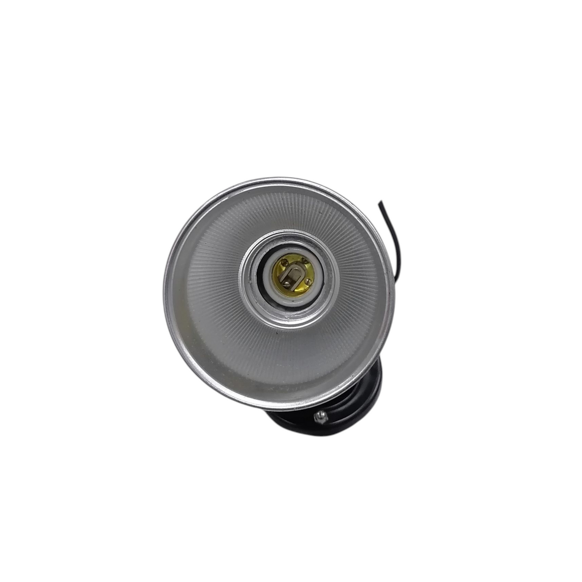 Local Spot Light Holder with Reflector E27 top view showing metal reflector and E27 socket and black mounting base
