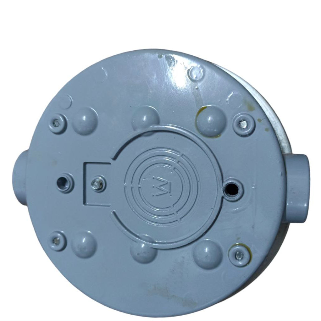 USA Round Meter Base 1 inch gray electrical circuitry part with circular design and mounting holes