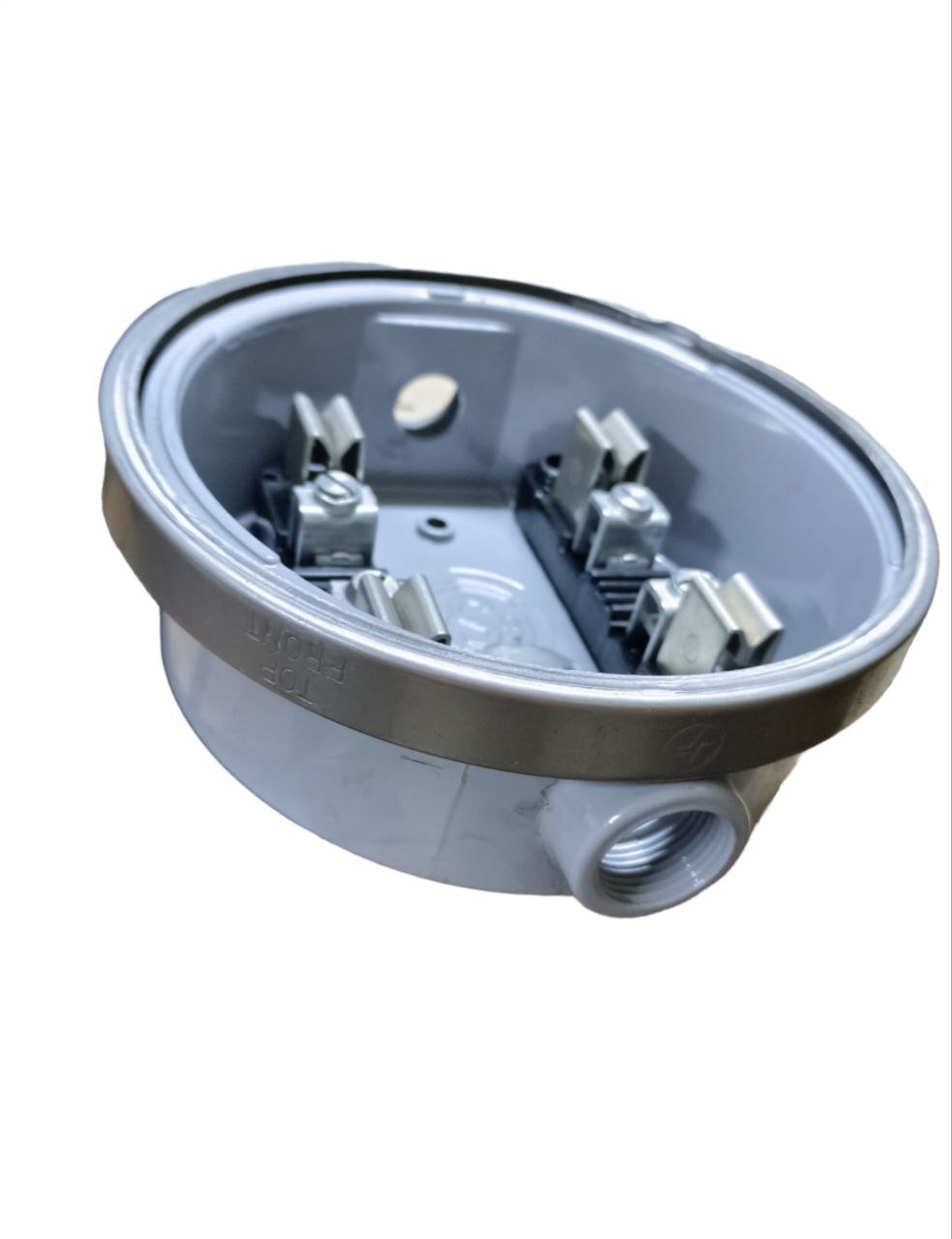 USA Round Meter Base electrical circuitry part with metal ring and terminal connectors