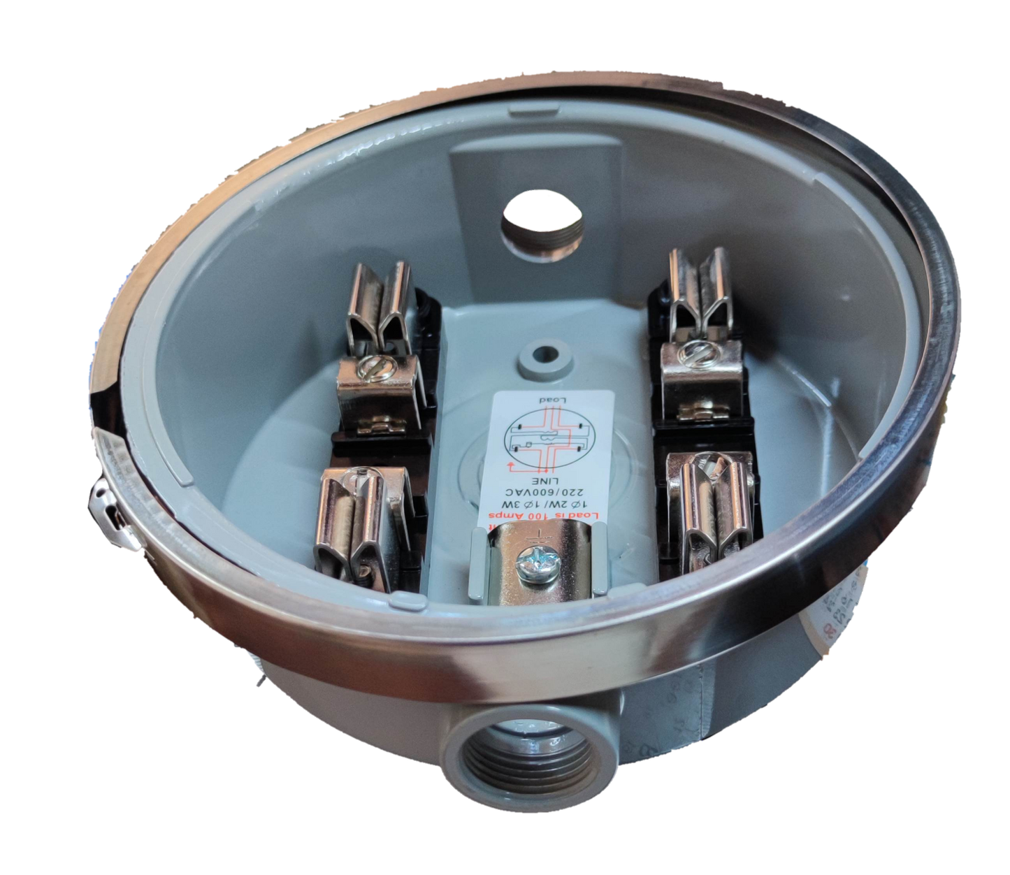 USA Round Meter Base electrical component with metal connectors for secure wiring in electrical circuitry