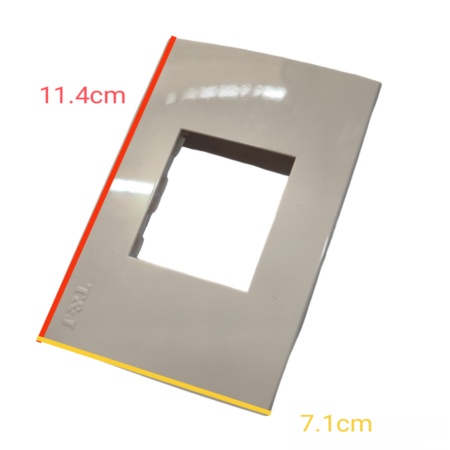 T&J 1 Gang Center Device Plate Cover in beige with dimensions 11.4 cm by 7.1 cm for power points