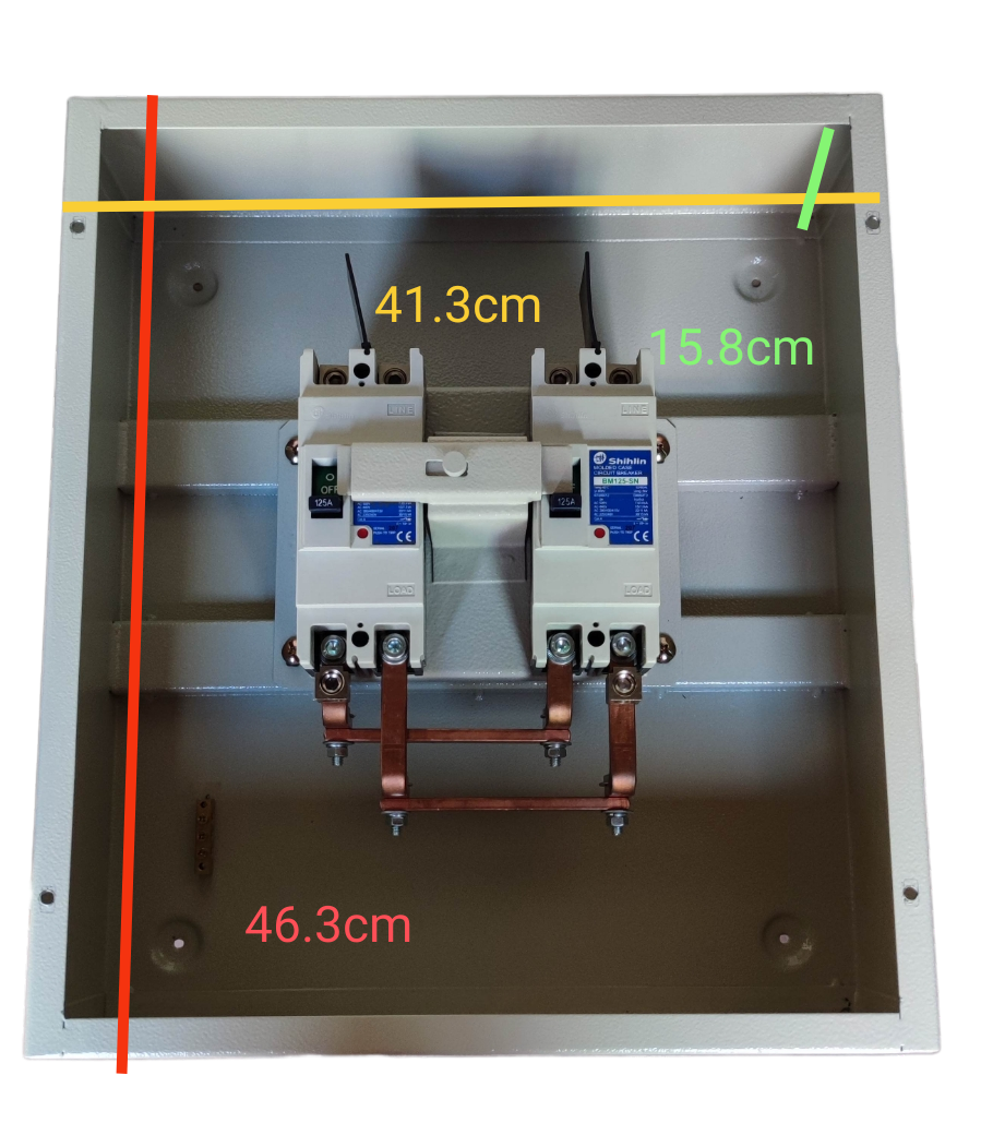 Shihlin 125A MTS 2 Pole Single Pole electrical circuit breaker mounted inside a metal enclosure
