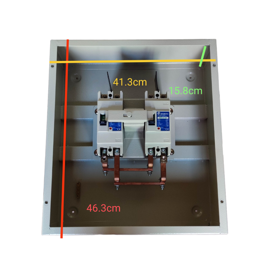Shihlin 125A MTS 2 Pole Single Pole electrical circuit breaker mounted inside a metal enclosure