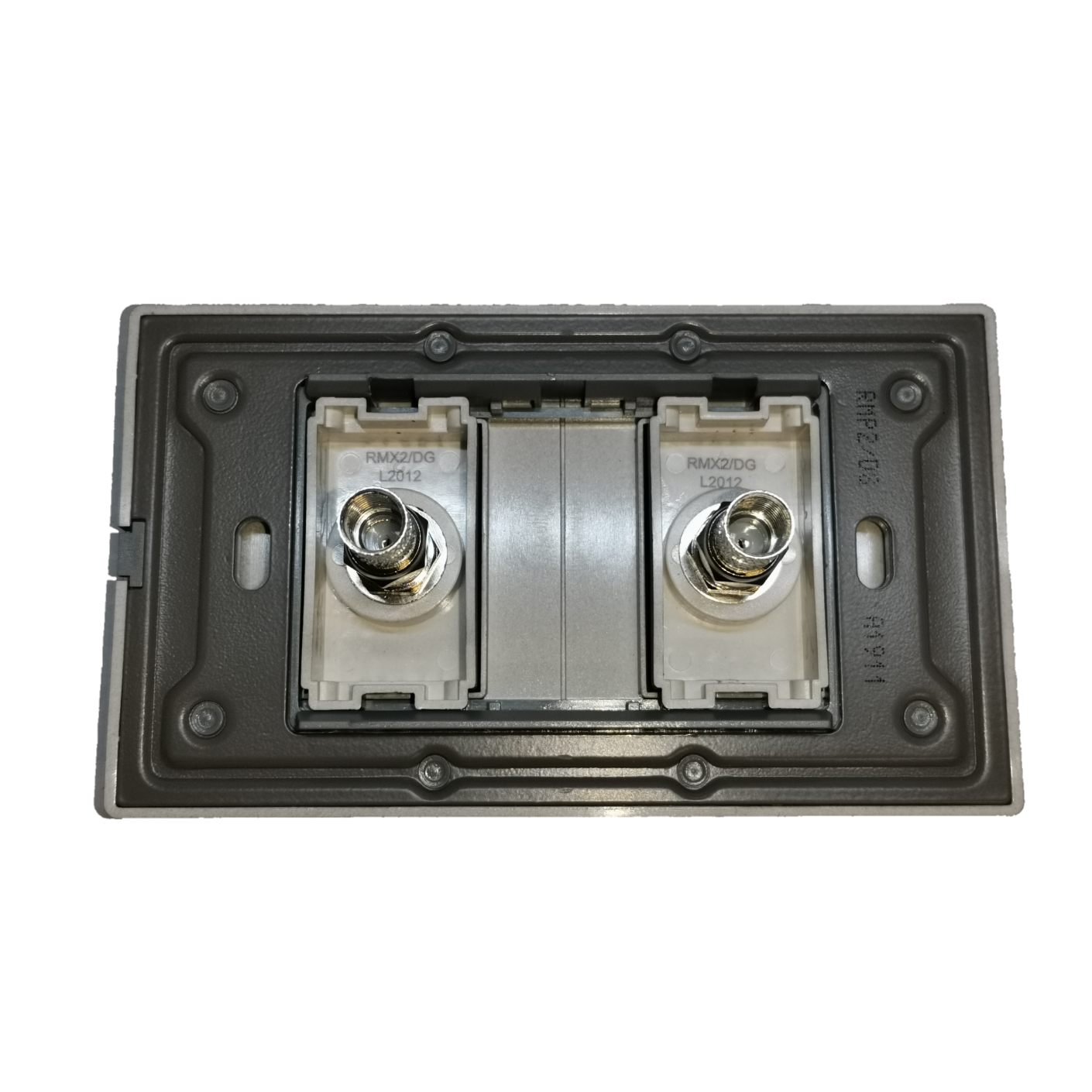 Electx Electrical Supply 2 gang cable TV outlet with dual coaxial connectors for signal distribution