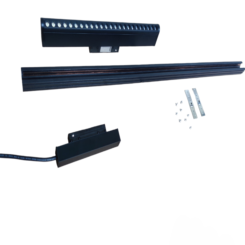 ILLUMIQ TERRA 24W LED Rotary Grille Track Light 220V with black track and mounting hardware components