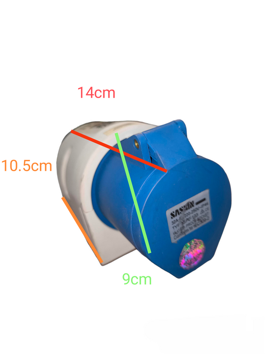 Sassin 3 Pins Industrial Outlet Wall Type blue and white power plug with dimensions