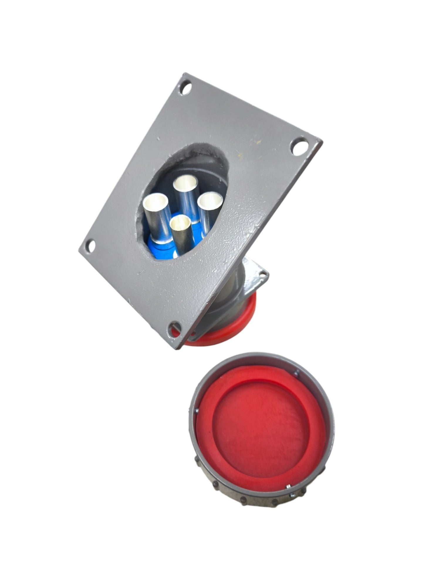 Grippes 300A 3PE chassis socket electrical connector with gray mounting plate and red cover