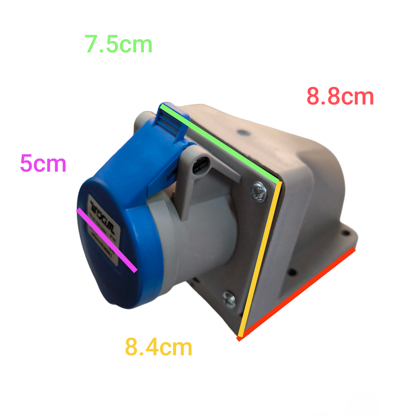 Wixim Industrial Outlet Wall Type IP44 with blue protective cover and grey mounting base