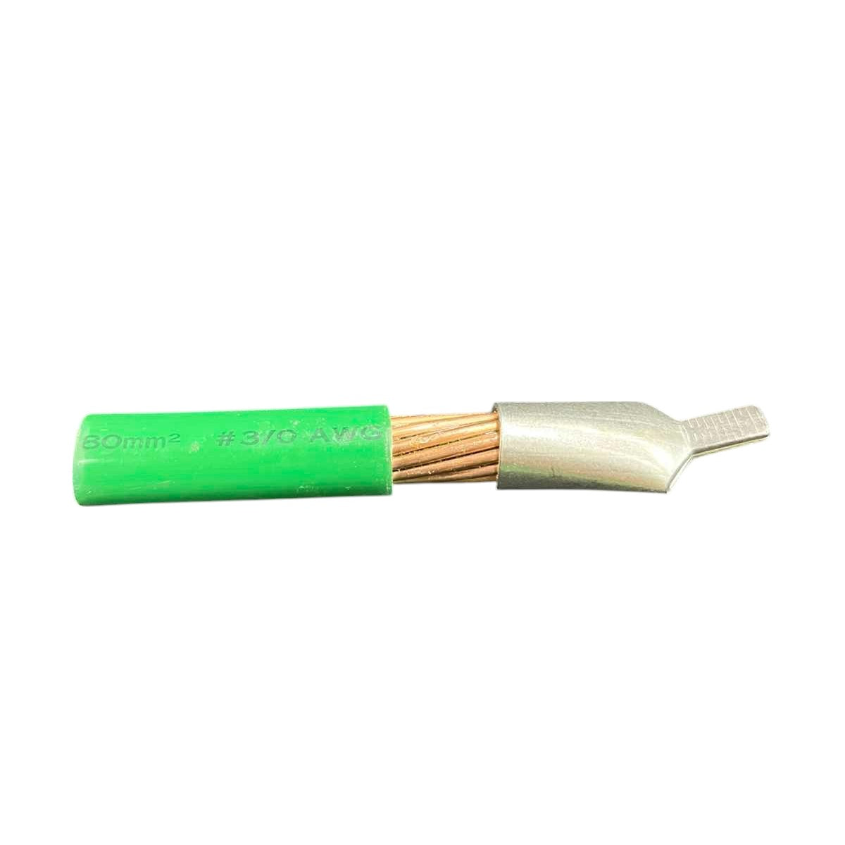 Lugs for Miniature Circuit Breaker C45-70 with green insulated copper cable end for secure electrical connection