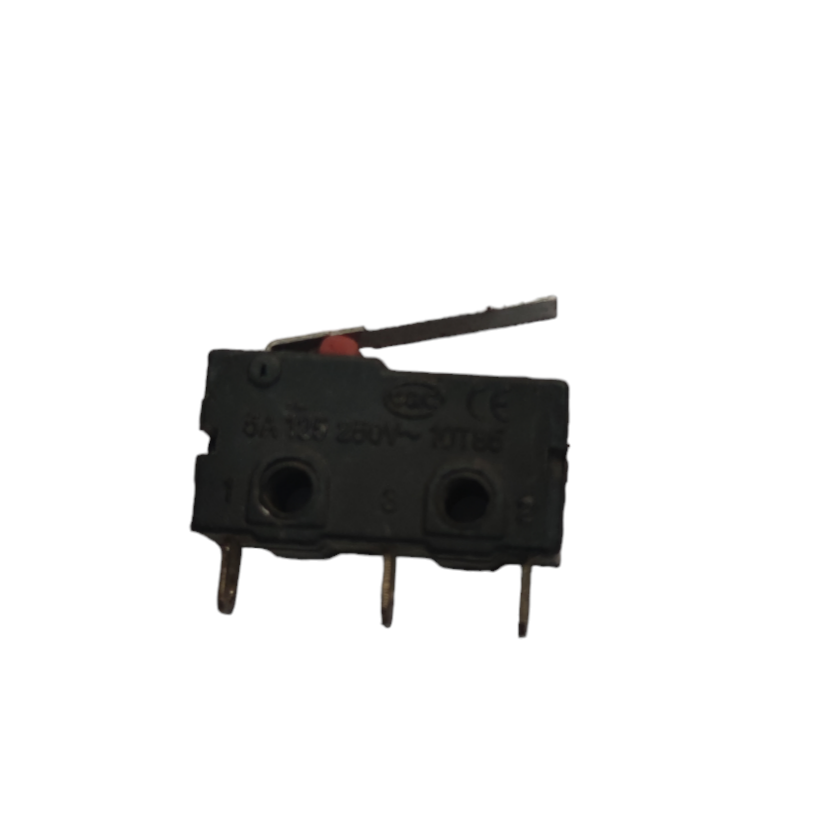 Micro Switch Small Switch 1NO 1NC black electrical component with three metal pins and lever