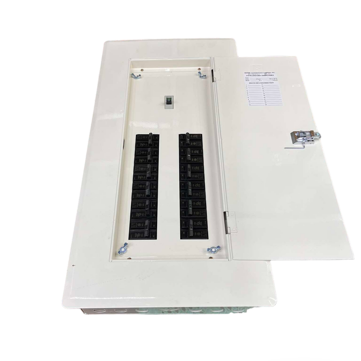 Koten and GE Panel Board 225A 250SP 2Pole electrical circuit breaker panel with white metal enclosure