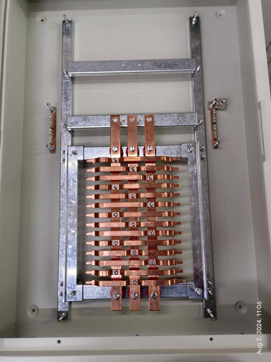 Schneider and Royu Panel Board For EZC250 Main 3 Pole with copper busbars inside gray metal enclosure